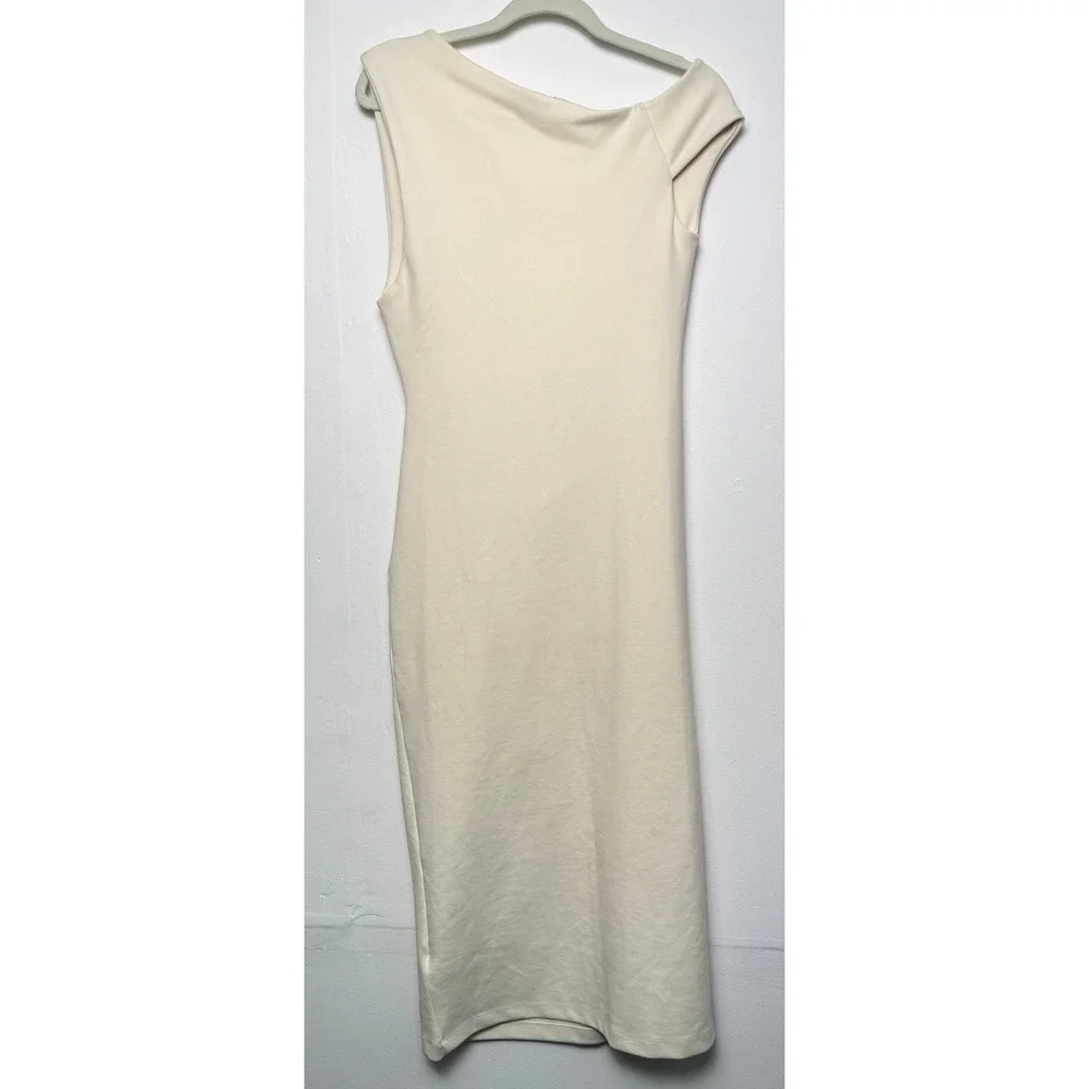 Zara Womens XL Cream Asymmetric Drape Midi Dress Sleeveless‎ Ruched 4174/648/712 - Picture 7 of 8